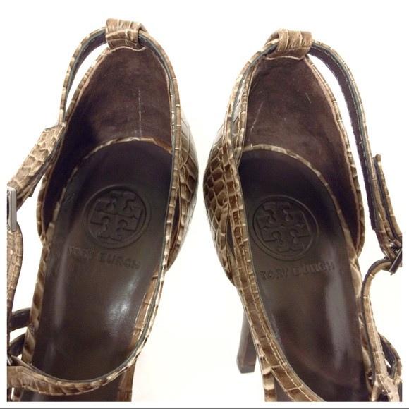 Tory Burch Elizabella Croc Heeled Sandals Heels - Picture 4 of 11